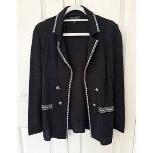 Ming Wang Contrast Trim Textured Knit Jacket Black/White Size XS